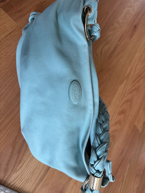 Tod's Handbags - Tod's Mint Blue Leather Shoulder Bag with Braided Strap